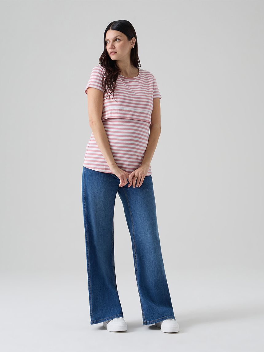 γυναικείο t-shirt εγκυμοσύνης/θηλασμού ριγέ ροζ/λευκό - Prénatal