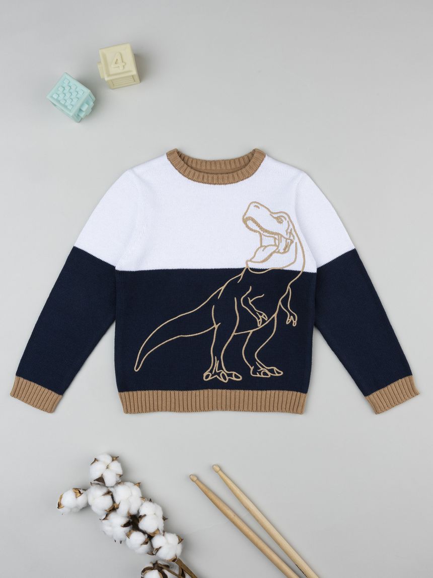 παιδικό πουλόβερ λευκό/μπλε dino για αγόρι - Prénatal