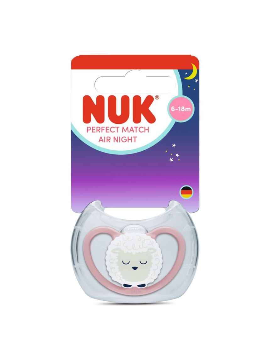 Nuk πιπίλα σιλικόνης perfect match air night με θήκη 6-18m pink sheep - Nuk