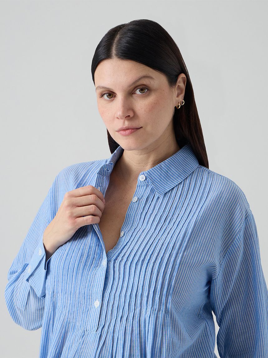γυναικείο πουκάμισο εγκυμοσύνης/θηλασμού ριγέ γαλάζιο/λευκό - Prénatal
