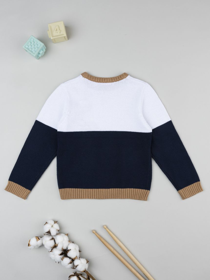 παιδικό πουλόβερ λευκό/μπλε dino για αγόρι - Prénatal