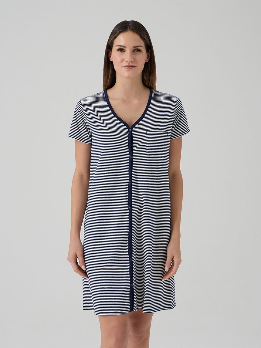 γυναικείο νυχτικό εγκυμοσύνης/θηλασμού ριγέ μπλε/λευκό - Prénatal