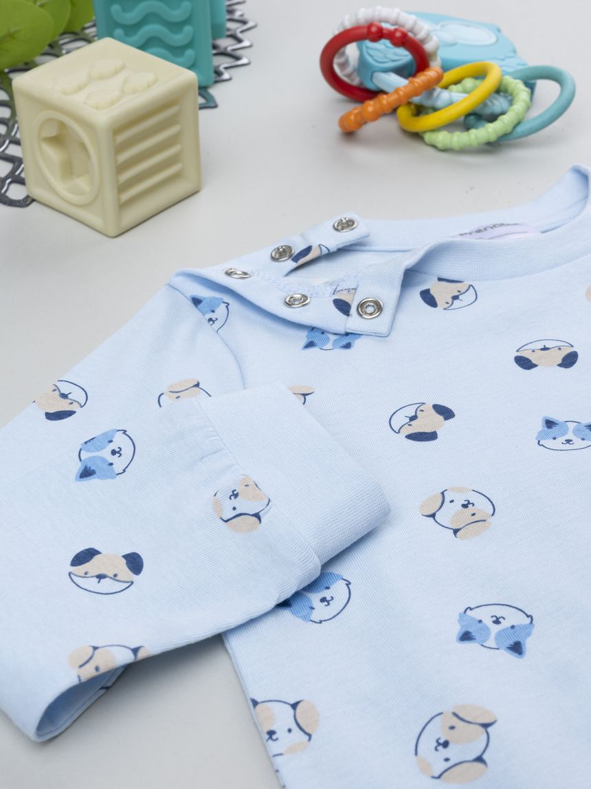 βρεφική πιτζάμα γαλάζια με σκυλάκια για αγόρι - Prénatal