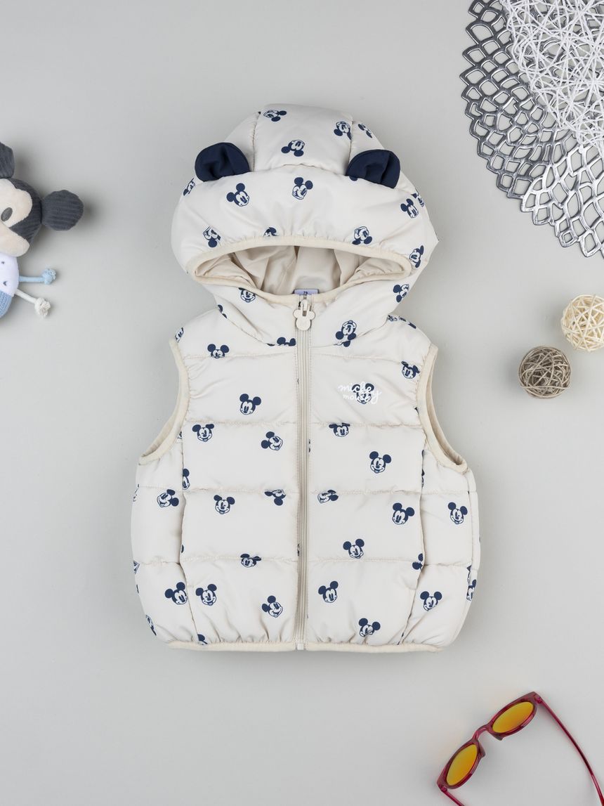 βρεφικό μπουφάν αμάνικο puffer μπεζ mickey για αγόρι - Prénatal