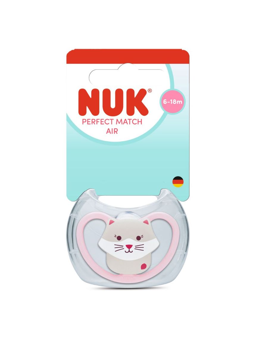 Nuk πιπίλα σιλικόνης perfect match air με θήκη 6-18m pink cat - Nuk