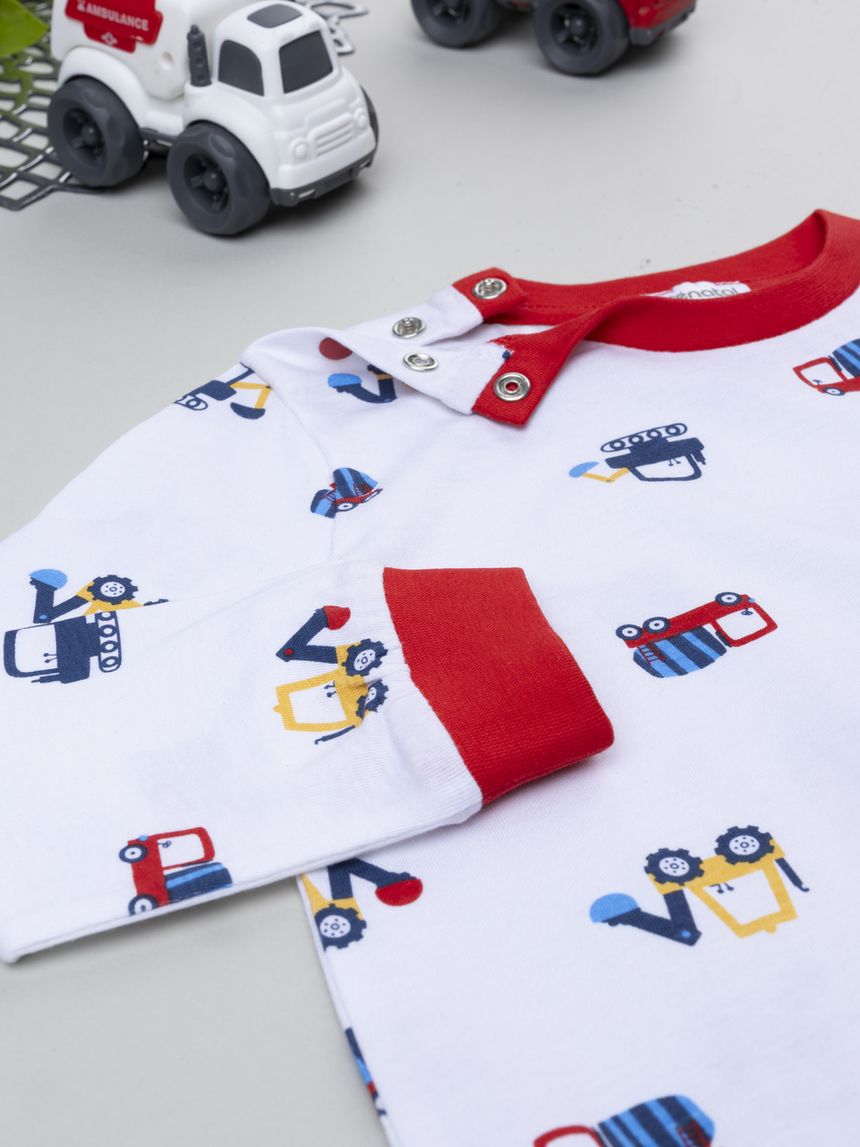 βρεφική πιτζάμα λευκή/κόκκινη με οχήματα για αγόρι - Prénatal