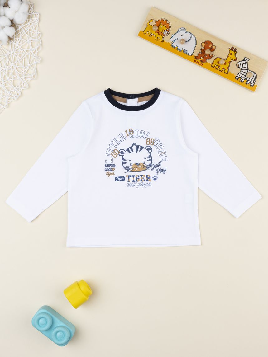 βρεφική μπλούζα λευκή με τιγράκι για αγόρι - Prénatal