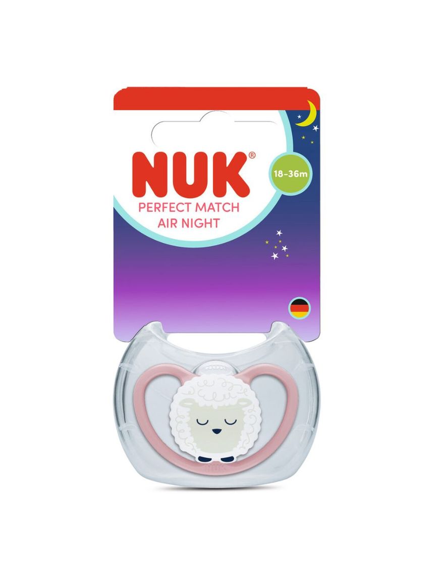 Nuk πιπίλα σιλικόνης perfect match air night με θήκη 18-36m pink sheep - Nuk