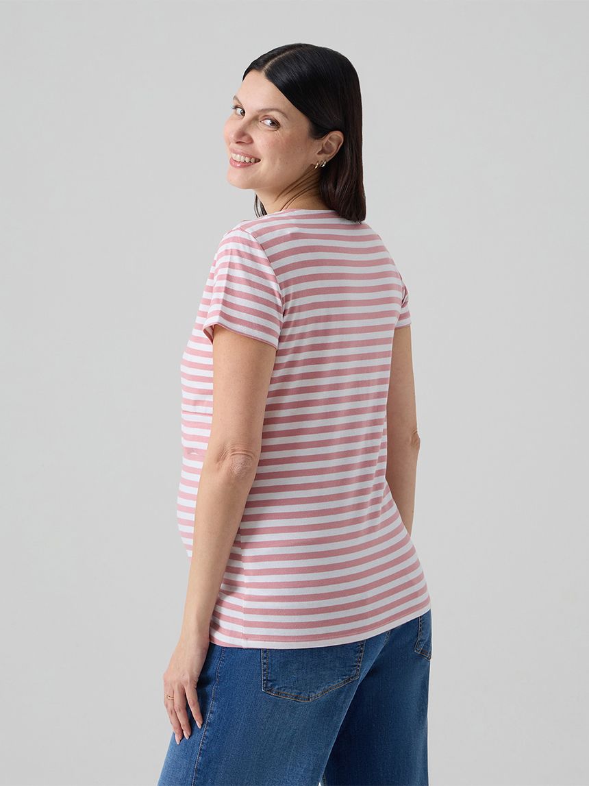 γυναικείο t-shirt εγκυμοσύνης/θηλασμού ριγέ ροζ/λευκό - Prénatal