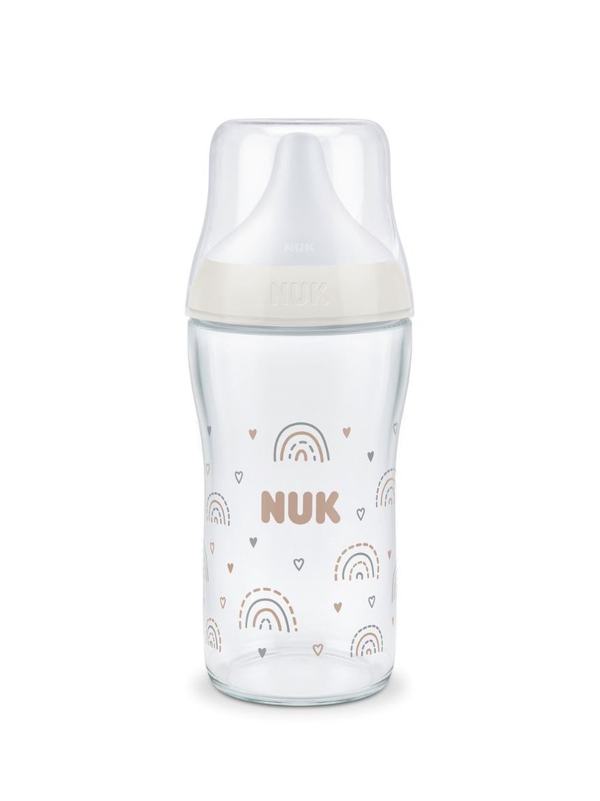 Nuk γυάλινο μπιμπερό με θηλή σιλικόνης perfect match temperature control 3m+ 230ml rainbow - Nuk