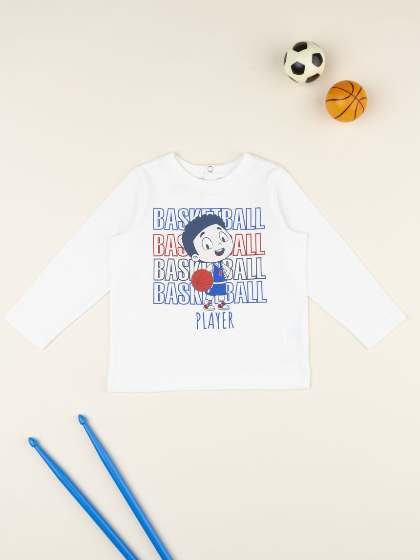 βρεφική μπλούζα λευκή basketball για αγόρι - Prénatal