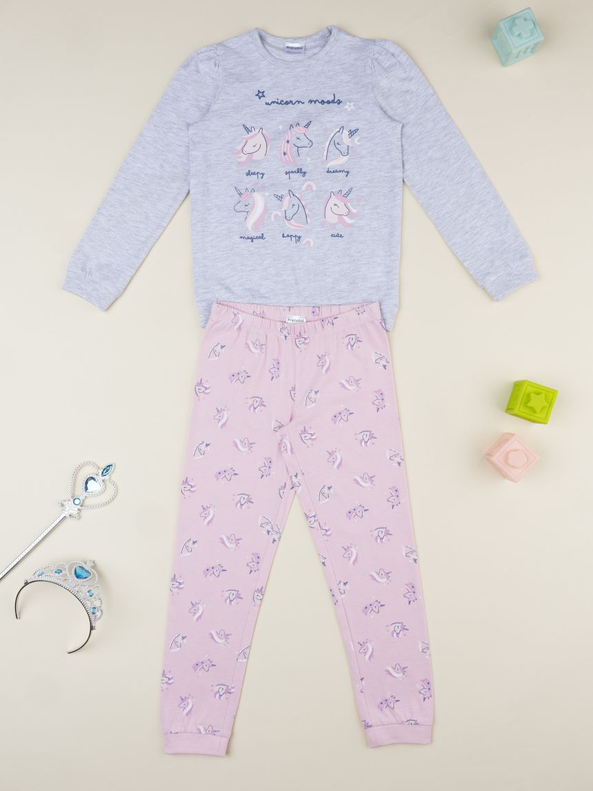 παιδική πιτζάμα γκρι/ροζ με μονόκερους για κορίτσι - Prénatal