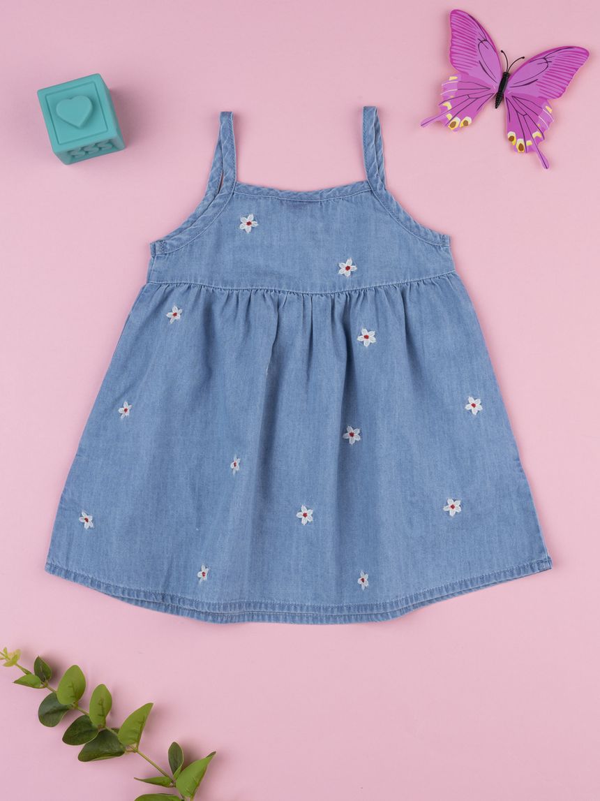 βρεφικό τζιν φόρεμα πλε με μαργαρίτες για κορίτσι - Prénatal