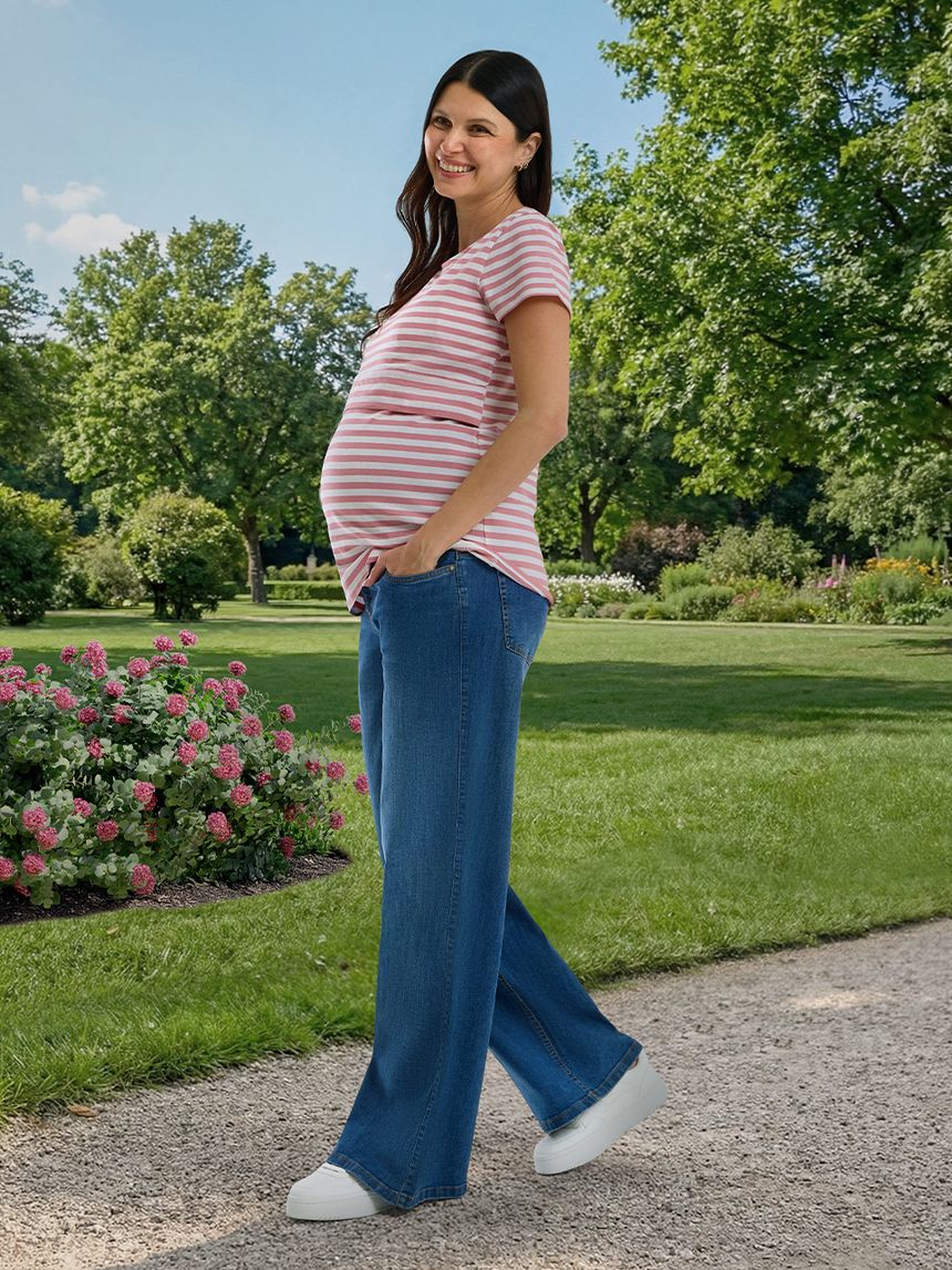 γυναικείο τζιν παντελόνι εγκυμοσύνης palazzo μπλε - Prénatal