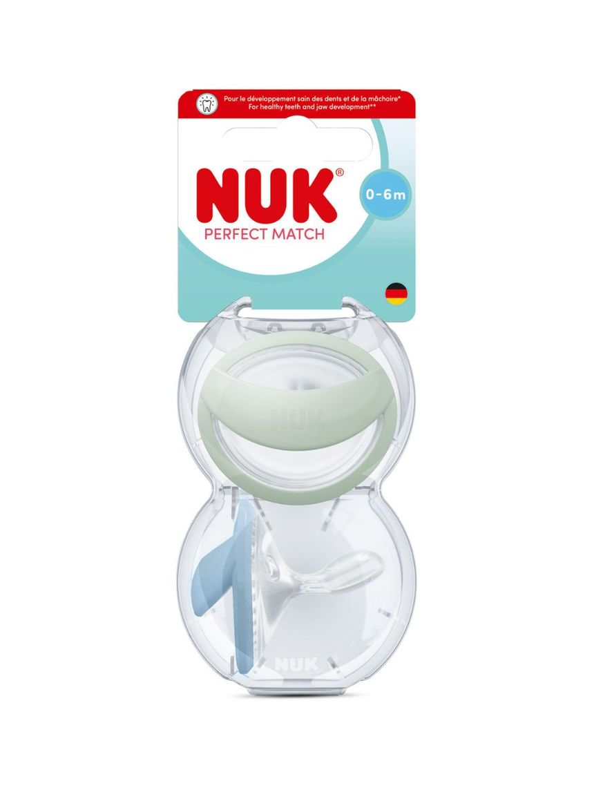 Nuk πιπίλες σιλικόνης 2τμχ perfect match air με θήκη 0-6m green/blue - Nuk