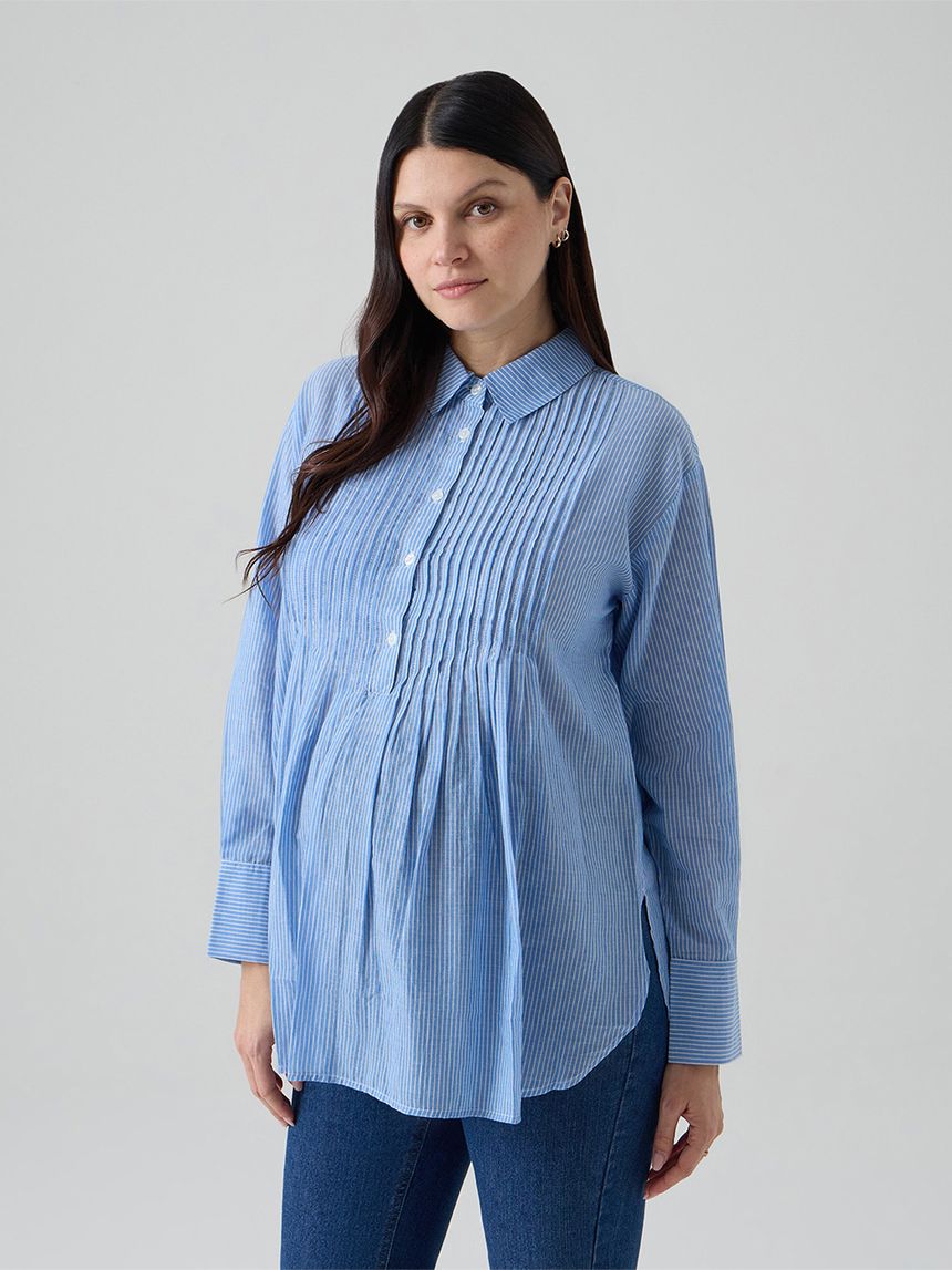 γυναικείο πουκάμισο εγκυμοσύνης/θηλασμού ριγέ γαλάζιο/λευκό - Prénatal