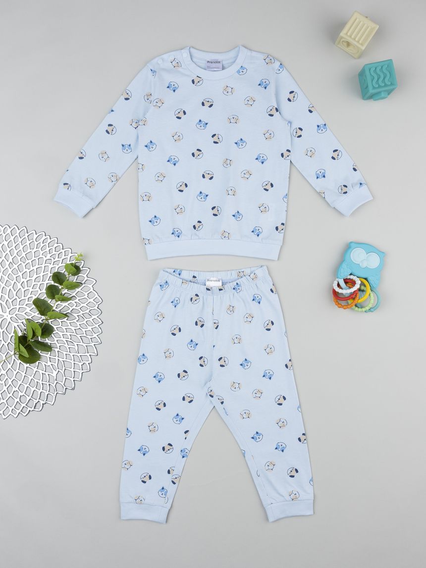βρεφική πιτζάμα γαλάζια με σκυλάκια για αγόρι - Prénatal