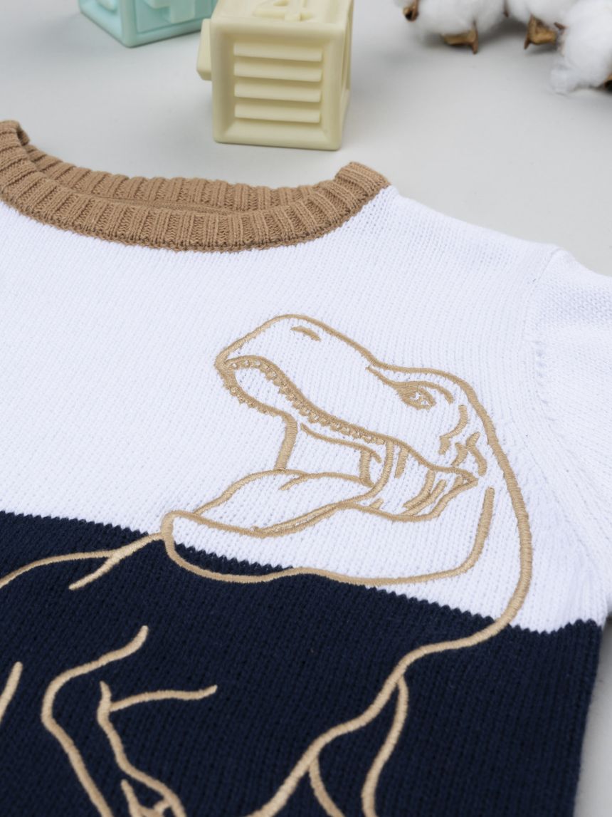 παιδικό πουλόβερ λευκό/μπλε dino για αγόρι - Prénatal