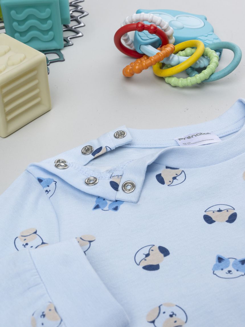 βρεφική πιτζάμα γαλάζια με σκυλάκια για αγόρι - Prénatal