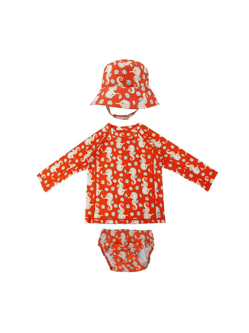 Zoocchini σετ uv μαγιό πάνα, bucket καπέλο μπλούζα seahorse zoo16024 - Zoocchini