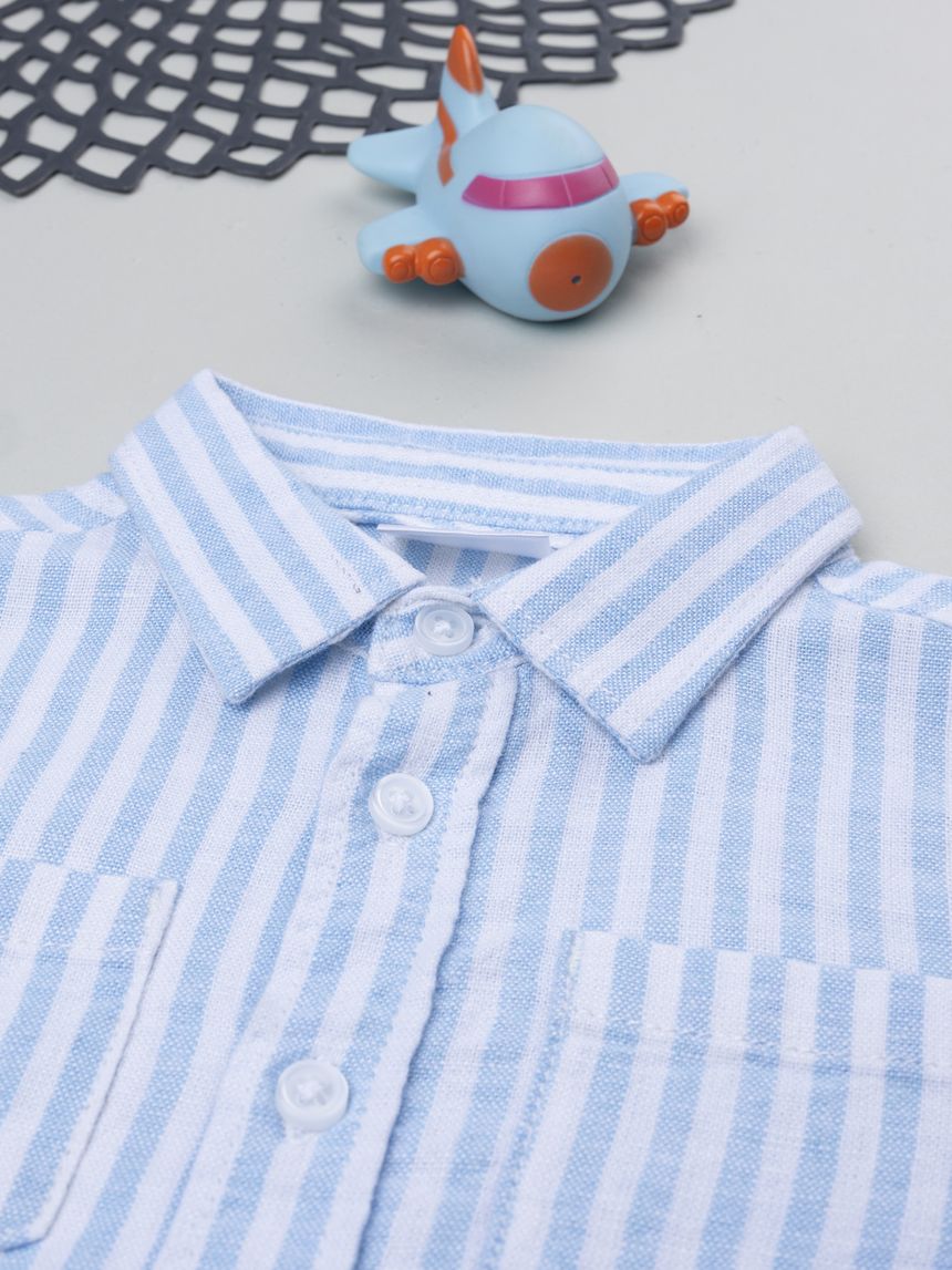 βρεφικό πουκάμισο λευκό/γαλάζιο λινό για αγόρι - Prénatal