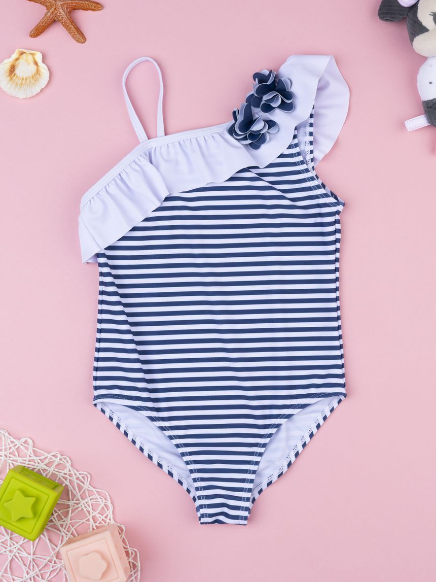 παιδικό ολόσωμο μαγιό ριγέ μπλε/λευκό για κορίτσι - Prénatal