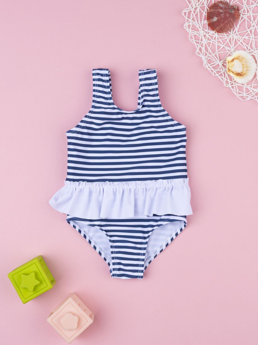 βρεφικό ολόσωμο μαγιό ριγέ μπλε/λευκό για κορίτσι - Prénatal