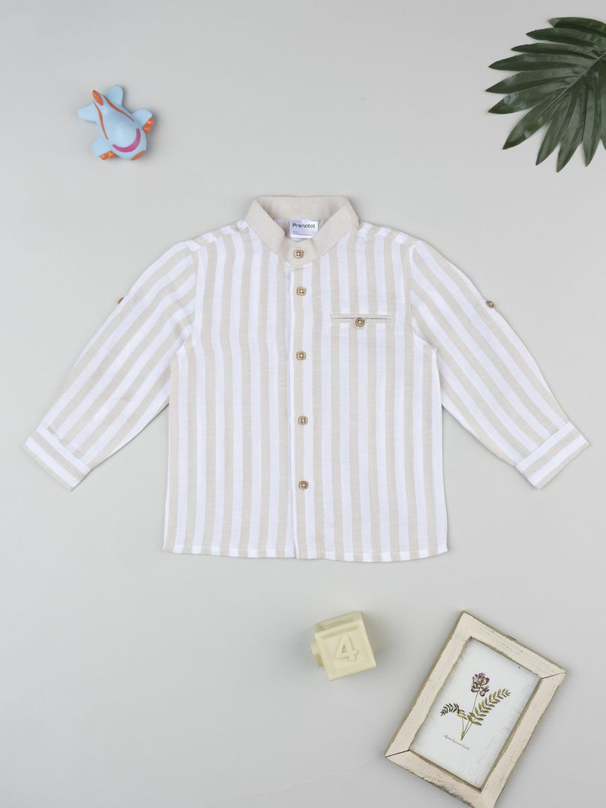 βρεφικό πουκάμισο λινό ριγέ μπεζ/λευκό για αγόρι - Prénatal