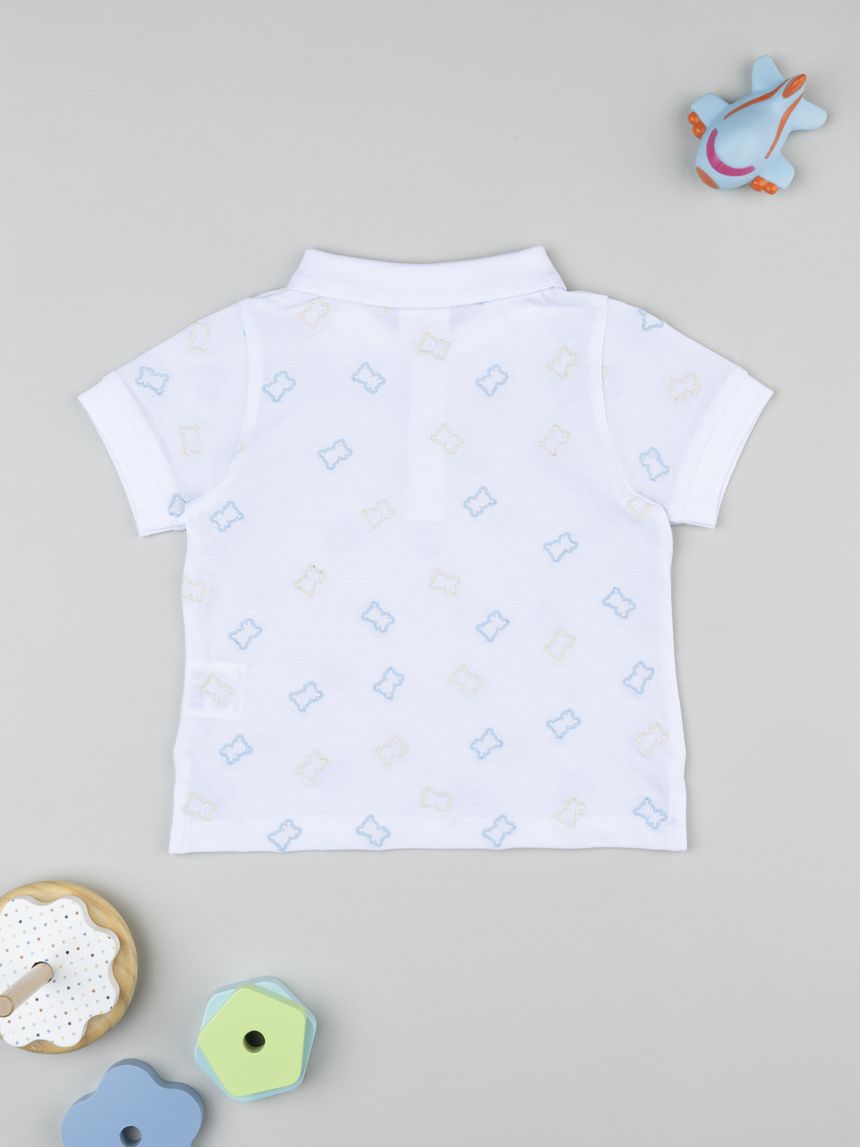 βρεφικό t-shirt πόλο λευκό με αρκουδάκια για αγόρι - Prénatal