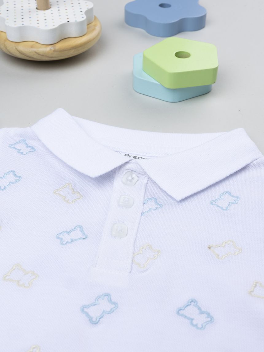 βρεφικό t-shirt πόλο λευκό με αρκουδάκια για αγόρι - Prénatal