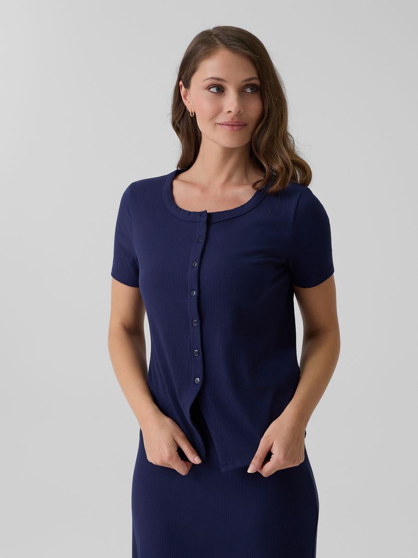 γυναικείο t-shirt εγκυμοσύνης/θηλασμού ριμπ μπλε - Prénatal