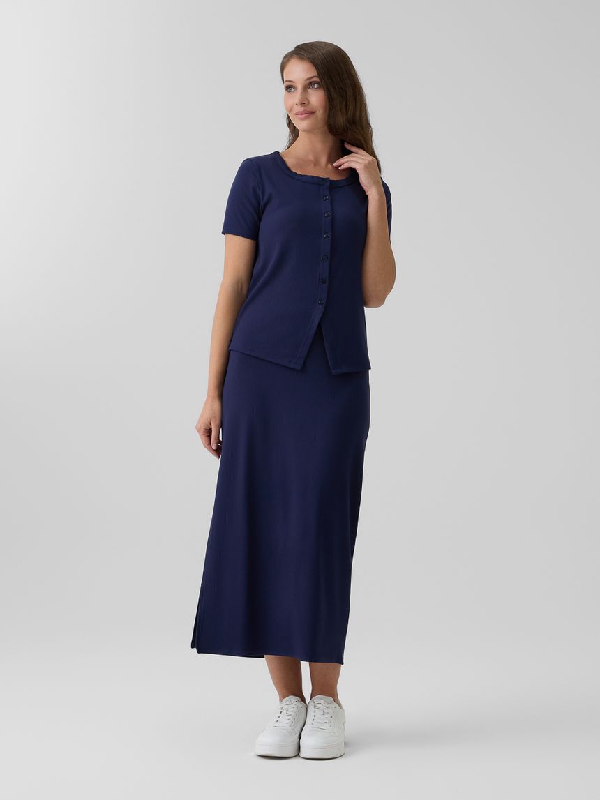 γυναικείο t-shirt εγκυμοσύνης/θηλασμού ριμπ μπλε - Prénatal