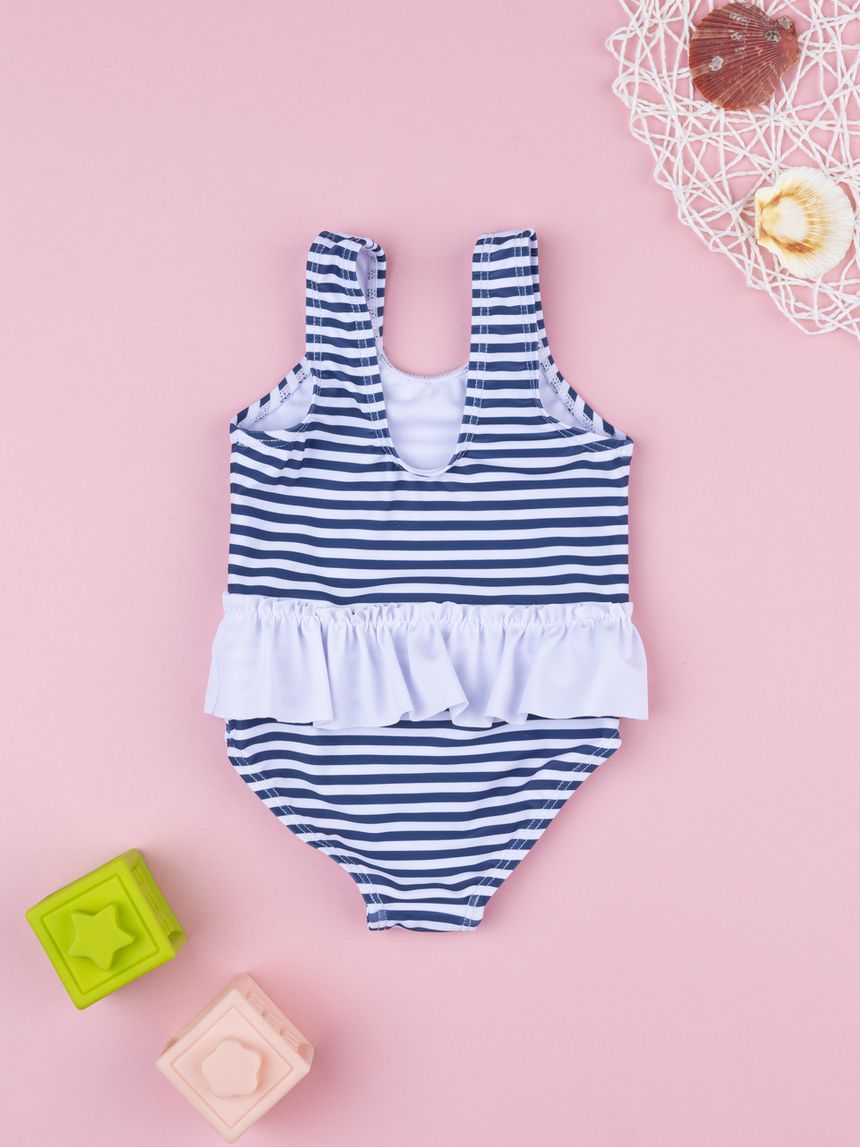 βρεφικό ολόσωμο μαγιό ριγέ μπλε/λευκό για κορίτσι - Prénatal