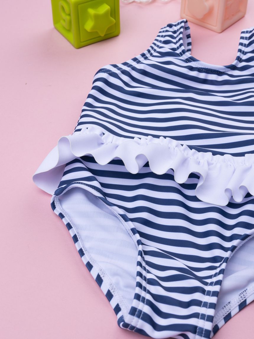 βρεφικό ολόσωμο μαγιό ριγέ μπλε/λευκό για κορίτσι - Prénatal