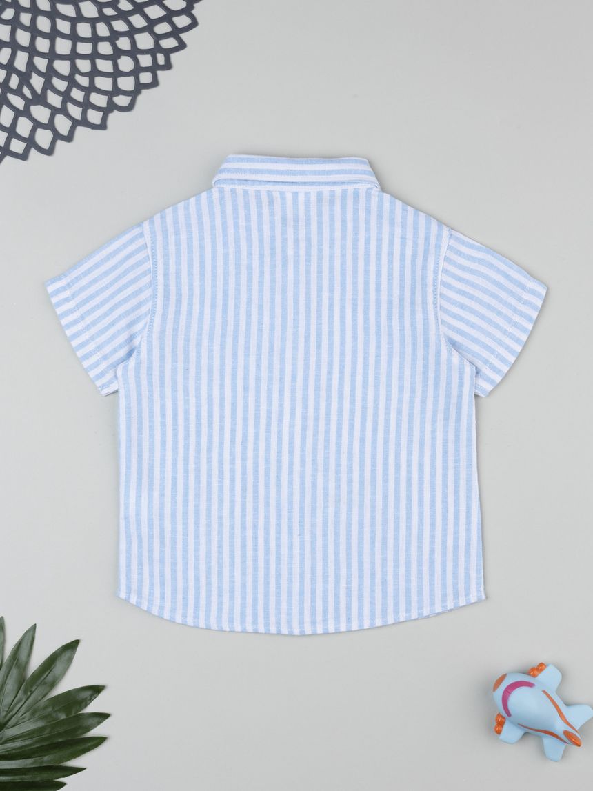 βρεφικό πουκάμισο λευκό/γαλάζιο λινό για αγόρι - Prénatal