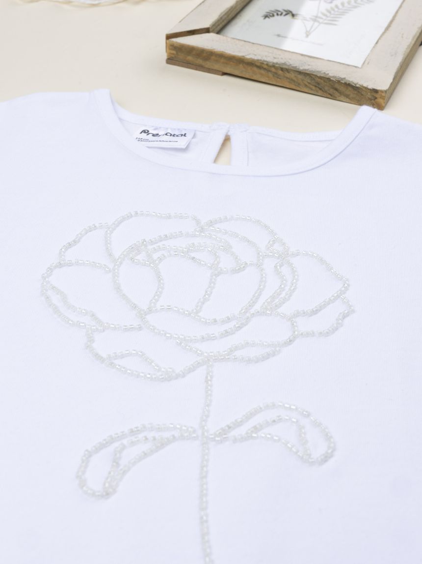 παιδικό t-shirt λευκό με τριαντάφυλλο για κορίτσι - Prénatal