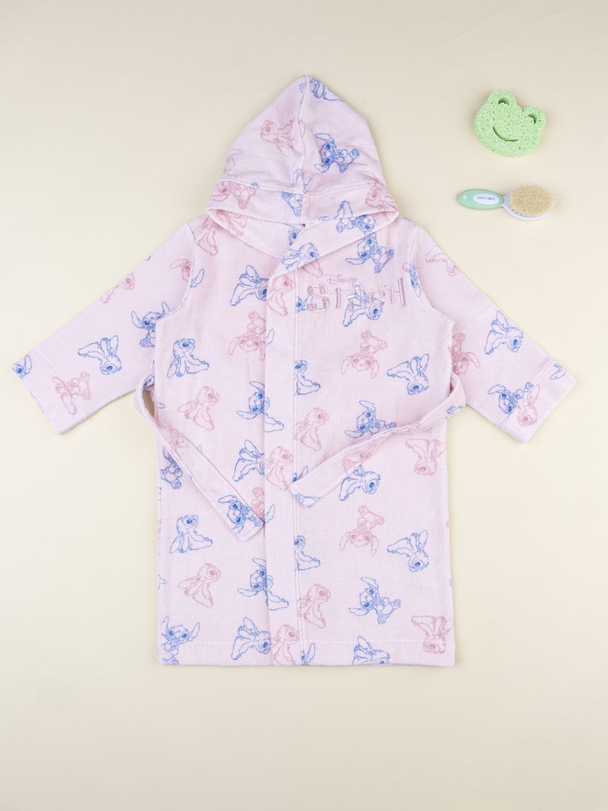 παιδικό μπουρνούζι σενίλ ροζ stitch για κορίτσι - Prénatal