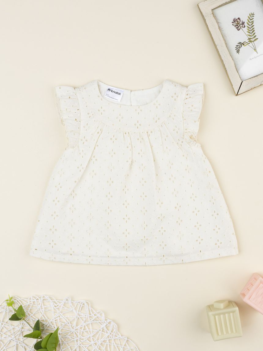 βρεφικό φόρεμα μπεζ δαντέλα sangallo για κορίτσι - Prénatal