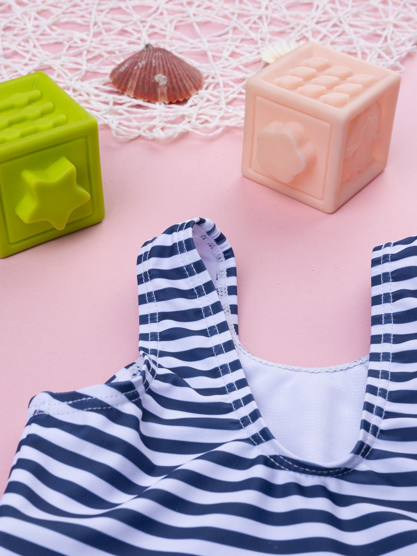 βρεφικό ολόσωμο μαγιό ριγέ μπλε/λευκό για κορίτσι - Prénatal