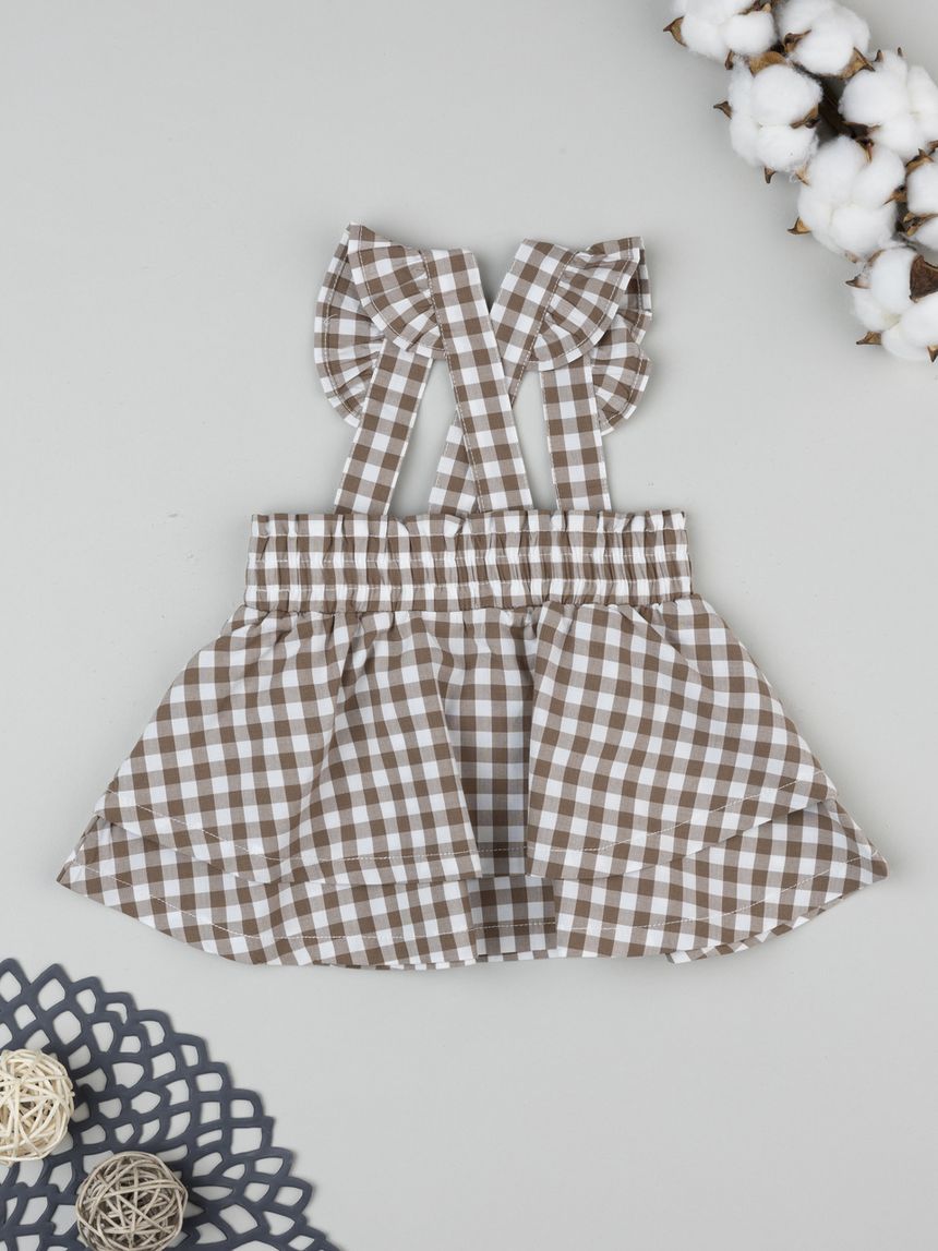 βρεφική σαλοπέτα φόρεμα καρό vichy καφέ για κορίτσι - Prénatal