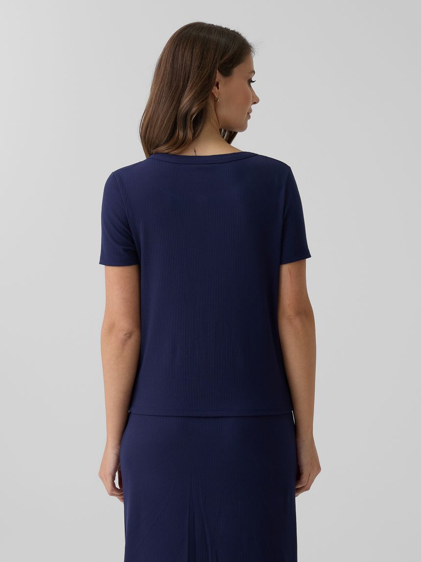 γυναικείο t-shirt εγκυμοσύνης/θηλασμού ριμπ μπλε - Prénatal