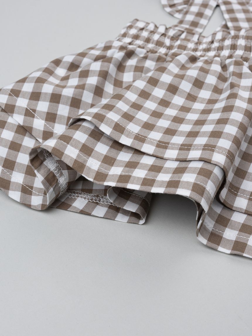 βρεφική σαλοπέτα φόρεμα καρό vichy καφέ για κορίτσι - Prénatal