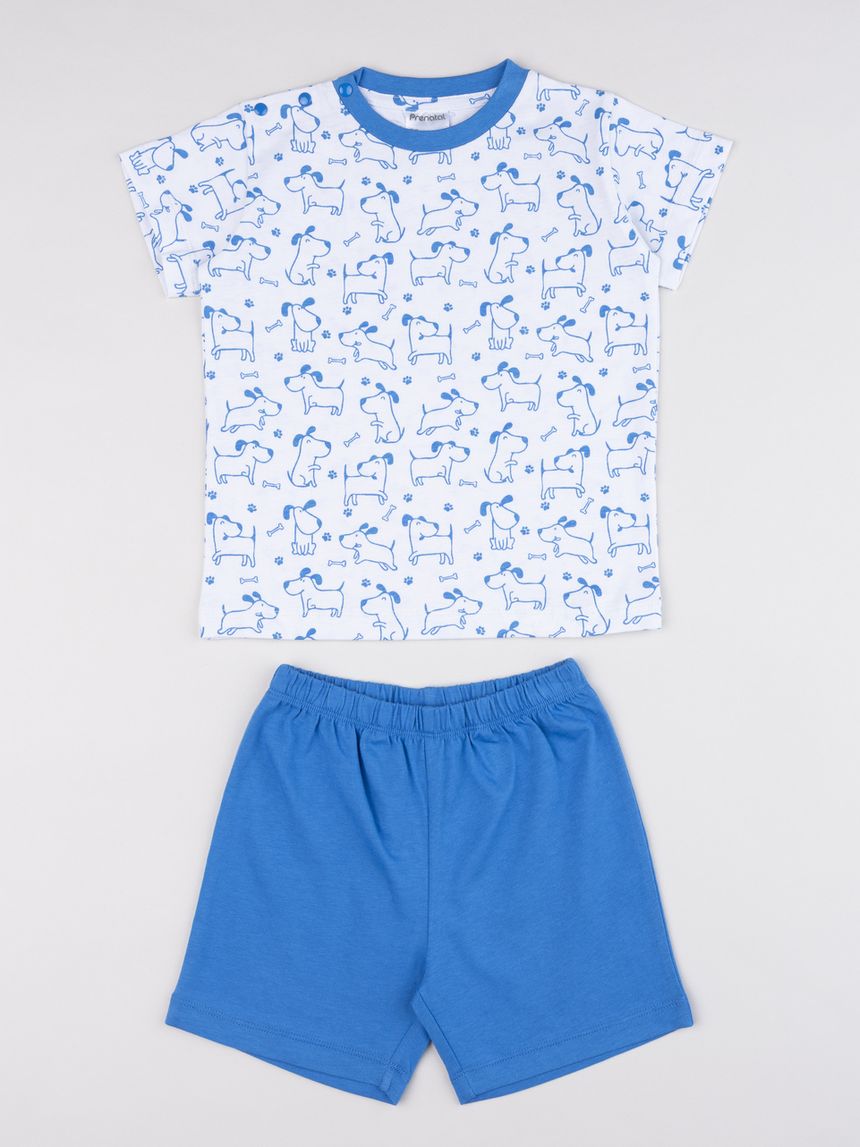 βρεφική πιτζάμα λευκή/μπλε με σκυλάκια για αγόρι - Prénatal