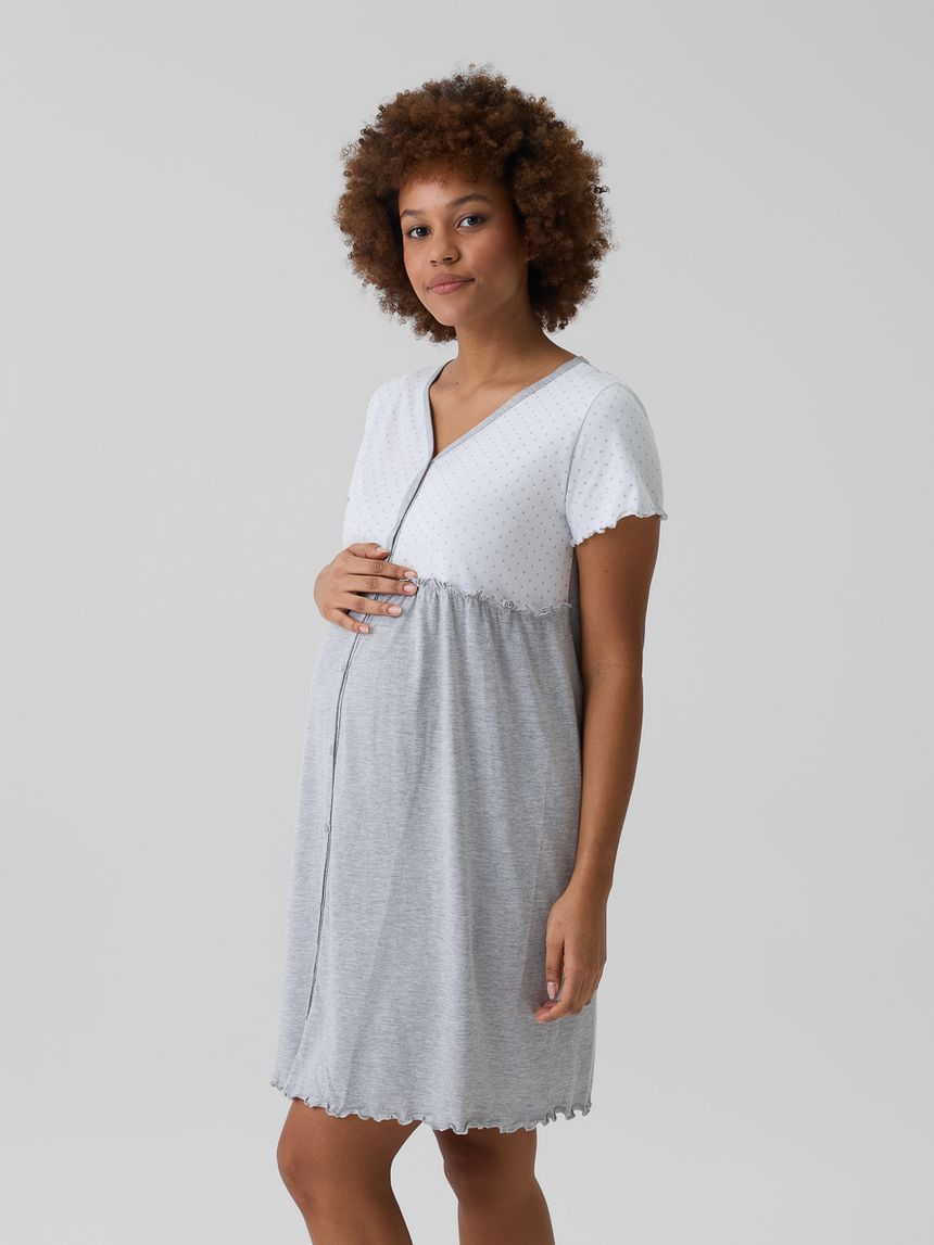 γυναικείο νυχτικό εγκυμοσύνης/θηλασμού γκρι/λευκό πουά - Prénatal