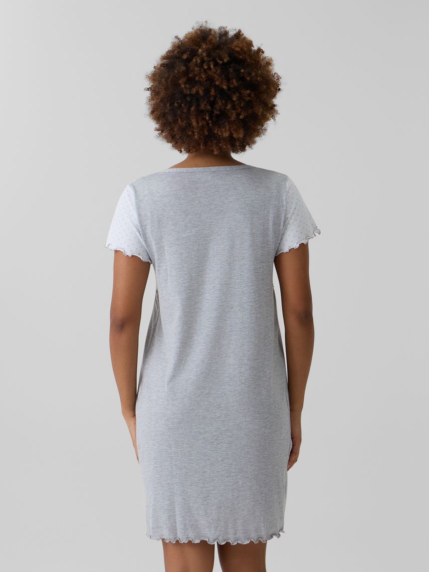 γυναικείο νυχτικό εγκυμοσύνης/θηλασμού γκρι/λευκό πουά - Prénatal