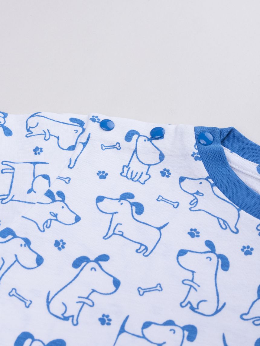 βρεφική πιτζάμα λευκή/μπλε με σκυλάκια για αγόρι - Prénatal