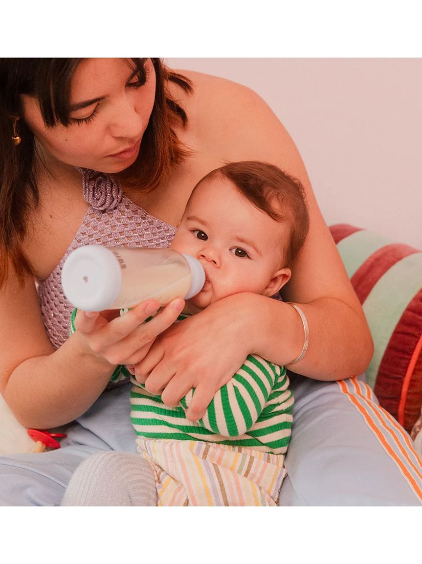 Bibs γυάλινο μπιμπερό με θηλή σιλικόνης μέτριας ροής 2 μηνών+ 240ml ivory 12.50201216 - BIBS