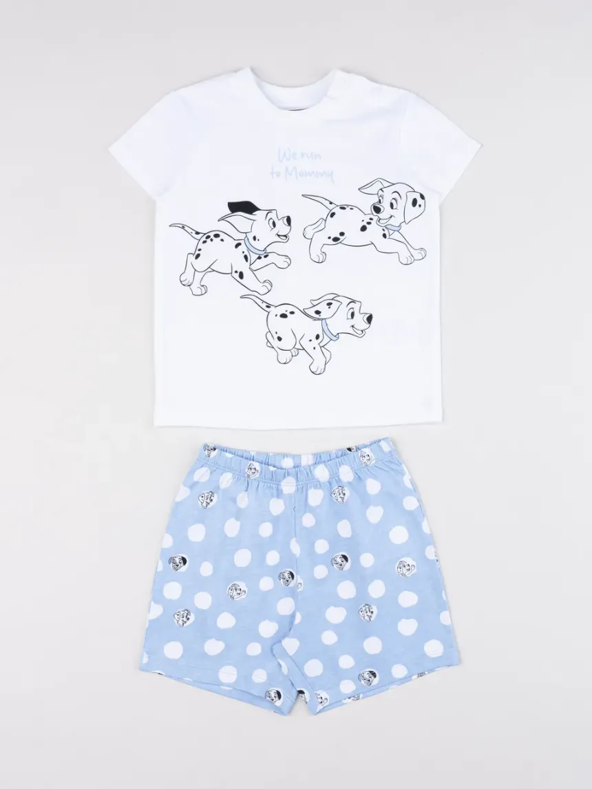 βρεφική πιτζάμα λευκή/γαλάζια 101 dalmatians "we run to mommy" για αγόρι - Prénatal