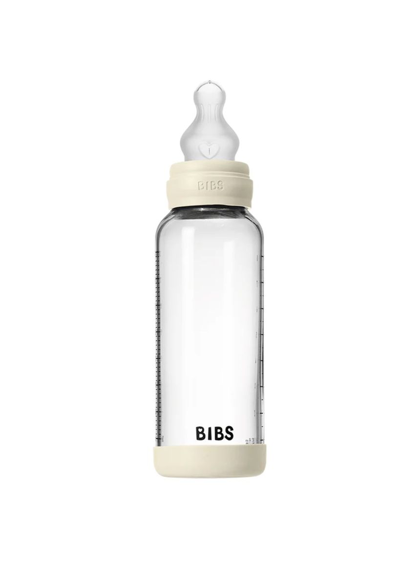 Bibs γυάλινο μπιμπερό με θηλή σιλικόνης μέτριας ροής 2 μηνών+ 240ml ivory 12.50201216 - BIBS