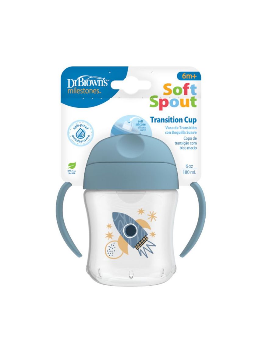Dr. brown's εκπαιδευτικό ποτηράκι soft spout 6 μηνών + 180ml μπλε 112.70.1hc.415 - Dr Browns